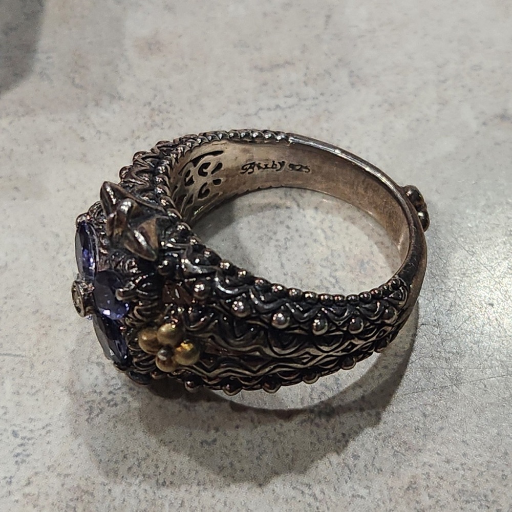 Barbara Bixby Solid
Sterling Silver 18K Gold
Amethyst Topaz Flower
Ring size 10 - Picture 6 of 10